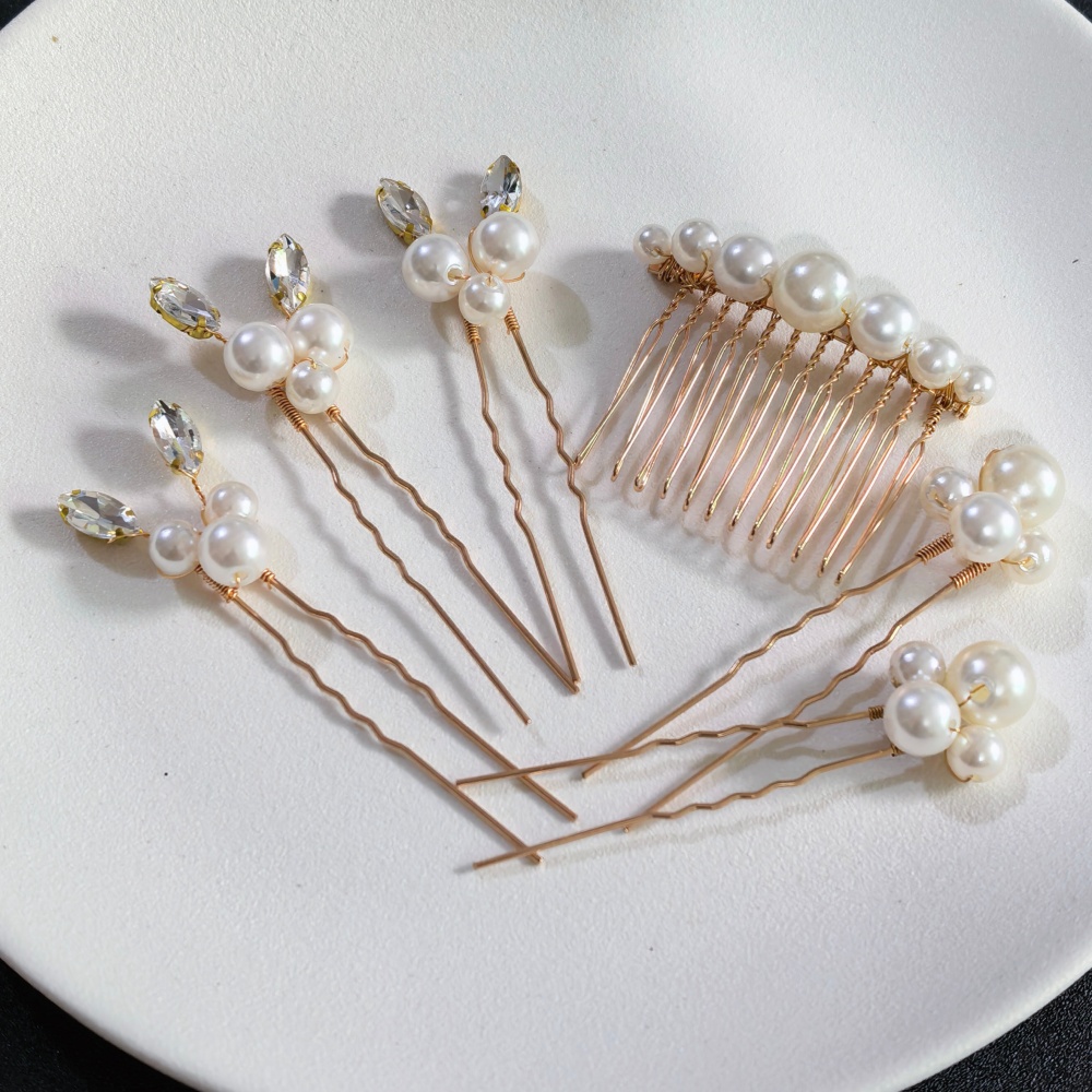 Clip In Hair Piece - Zestaw spinek do włosów z perłami